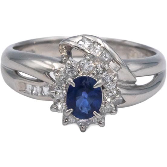 Platinum Jewelry Diamond and Sapphire Halo Ring 0.75CT Size 6