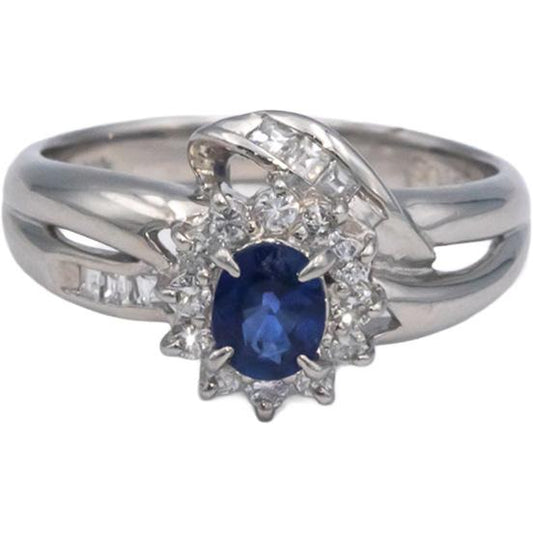 Platinum Jewelry 0.75CT Diamond and Sapphire Halo Ring Size 6
