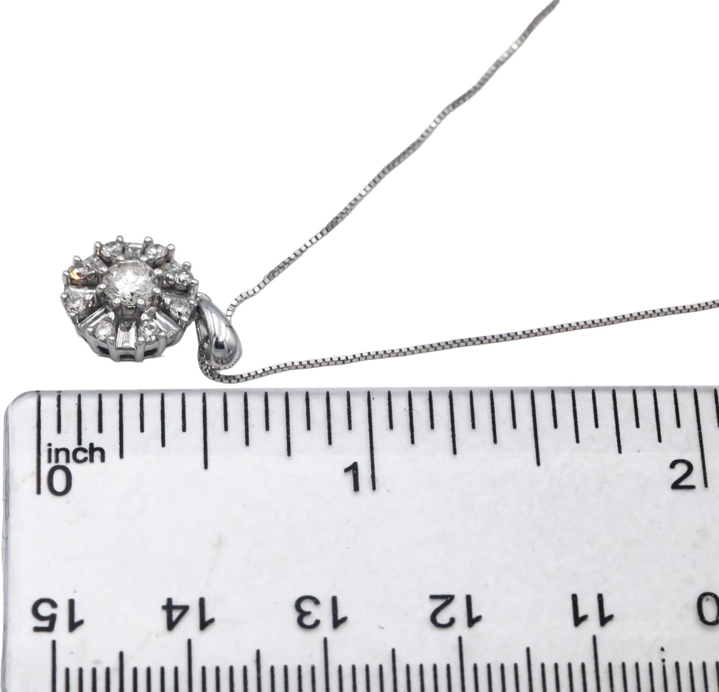 10k White Gold 0.75CT Diamond Cluster Pendant Chain Necklace w/ 0.35 Center
