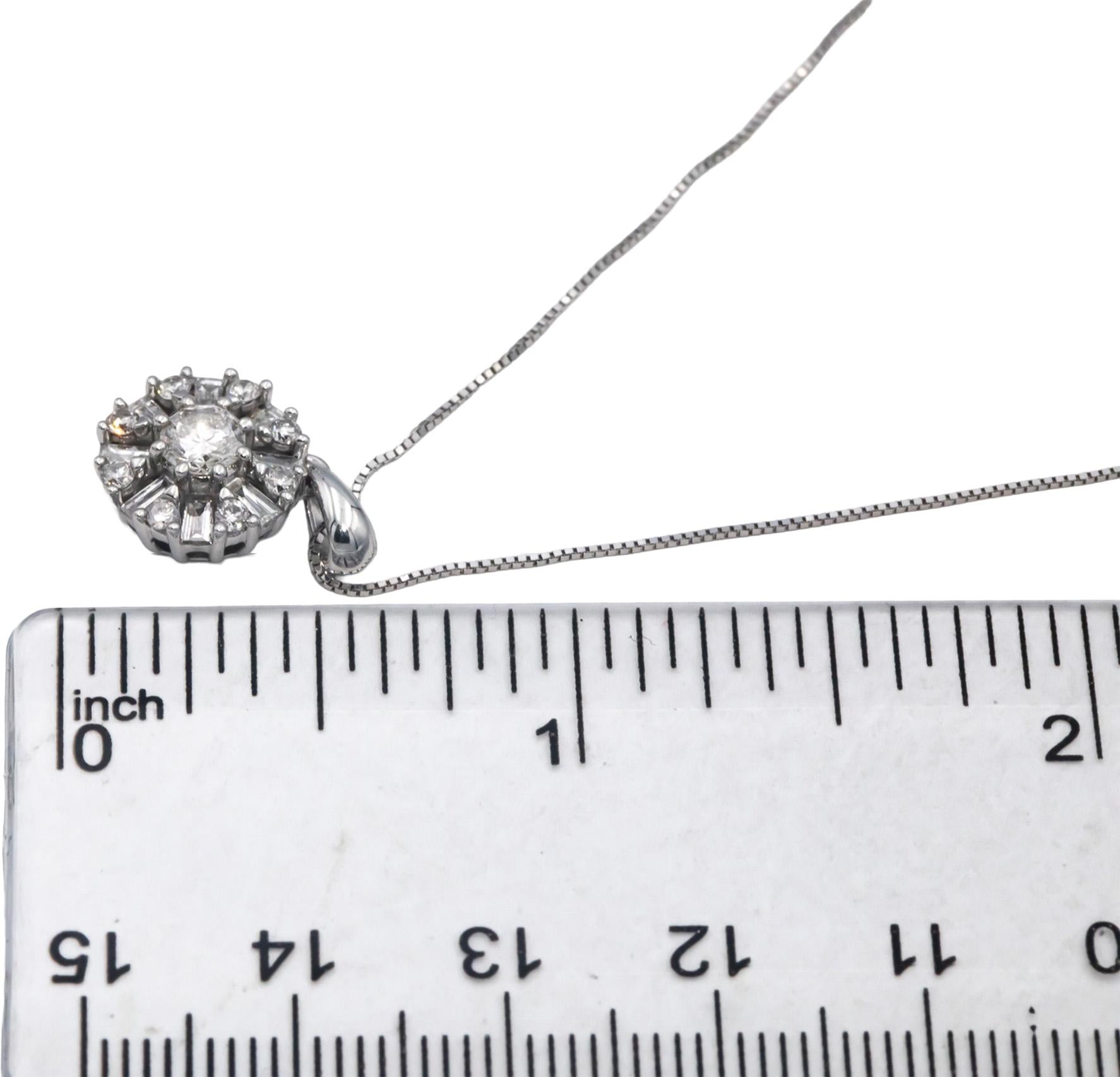 10k White Gold 0.75CT Diamond Cluster Pendant Chain Necklace w/ 0.35 Center