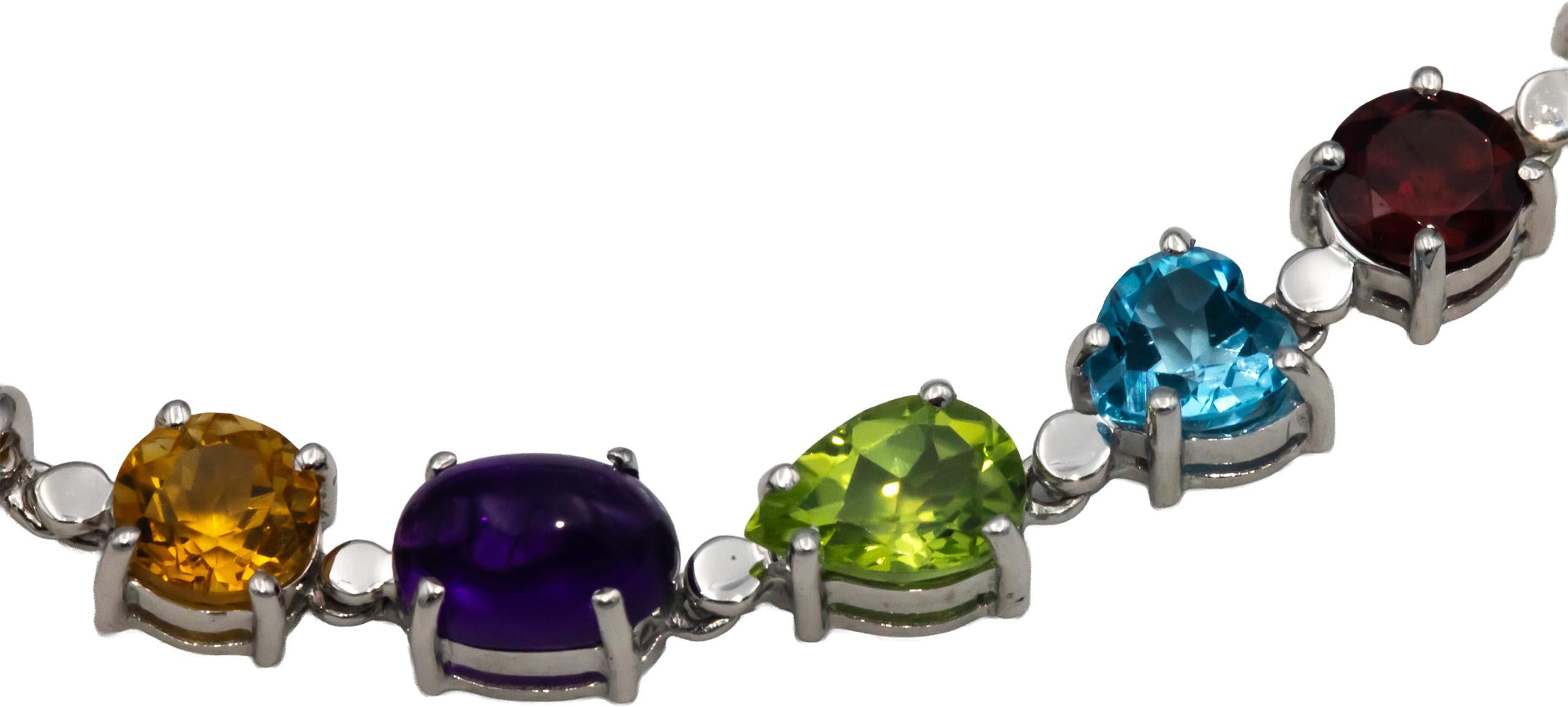 10k White Gold Assorted Rainbow Gemstone & Pearl Bracelet 10.0CT