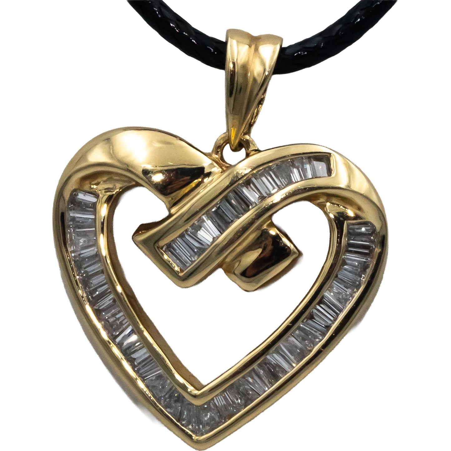 14k Yellow Gold Jewelry 1.0CT VS Baguette Cut Heart Pendant Necklace