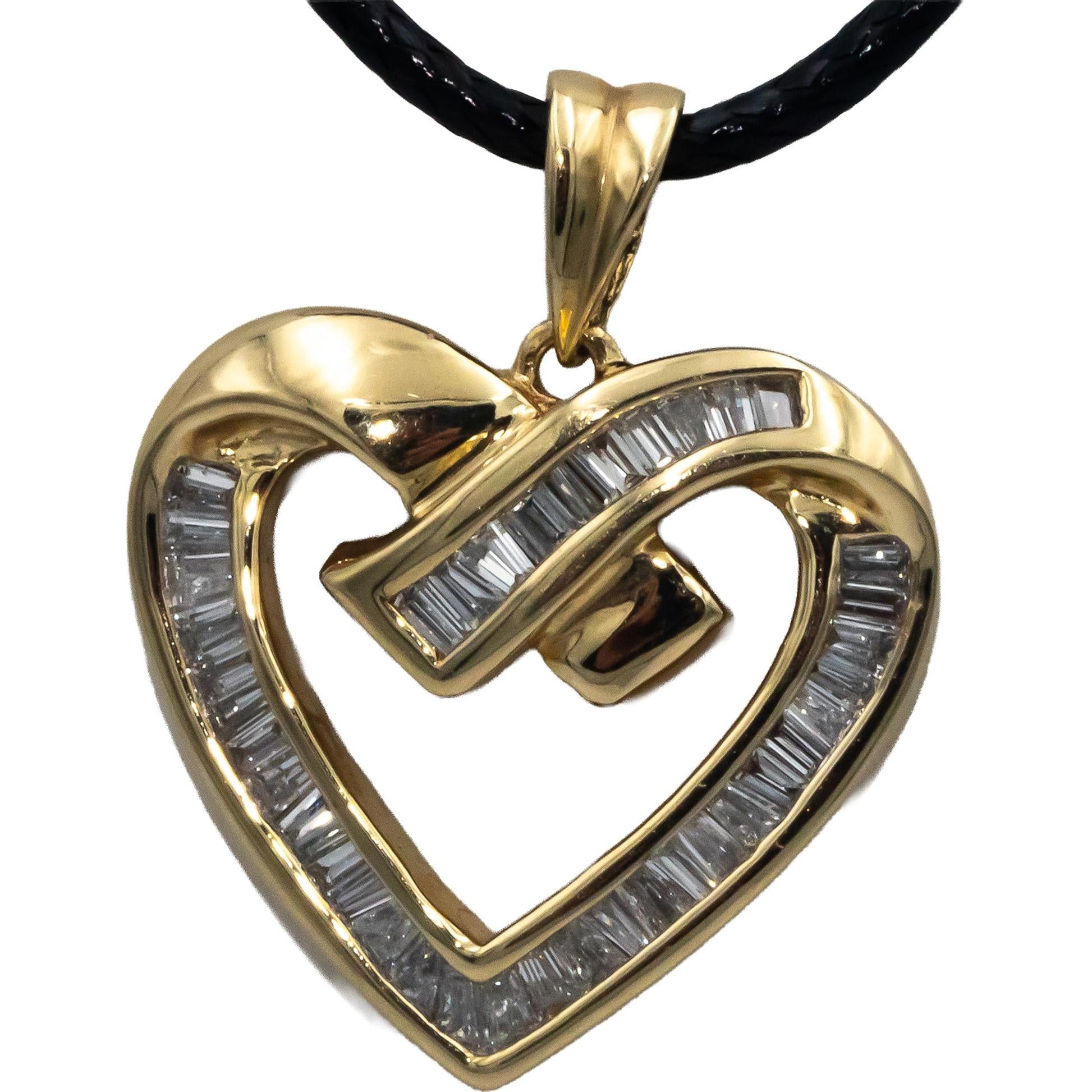 14k Yellow Gold Jewelry 1.0CT VS Baguette Cut Heart Pendant Necklace