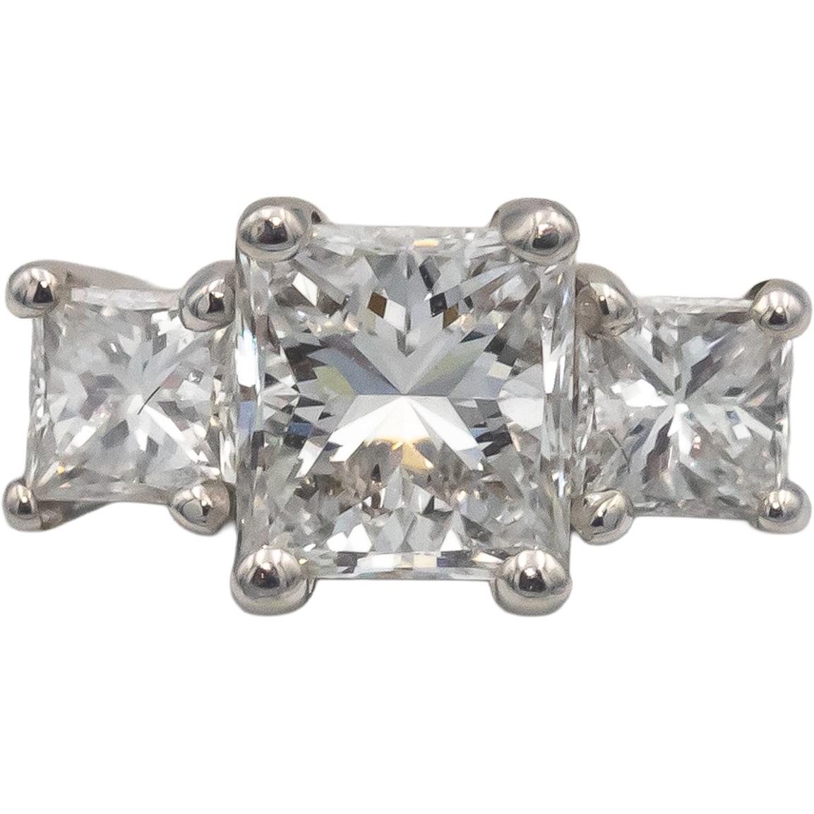 18k White Gold 0.79CT Princess Cut Diamond Three-Stone Ring Size 5.75