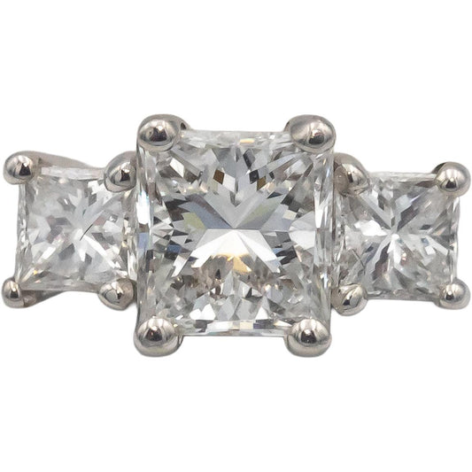 18k White Gold 0.79CT Princess Cut Diamond Three-Stone Ring Size 5.75