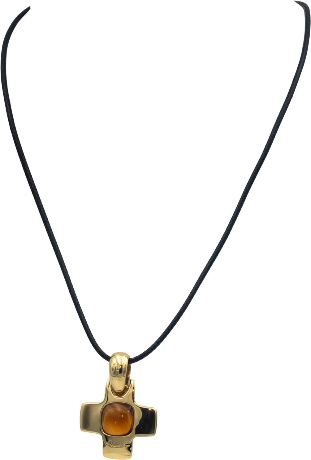 POMELLATO 18k Yellow Gold Jewelry Cabochon Citrine Greek Cross Pendant