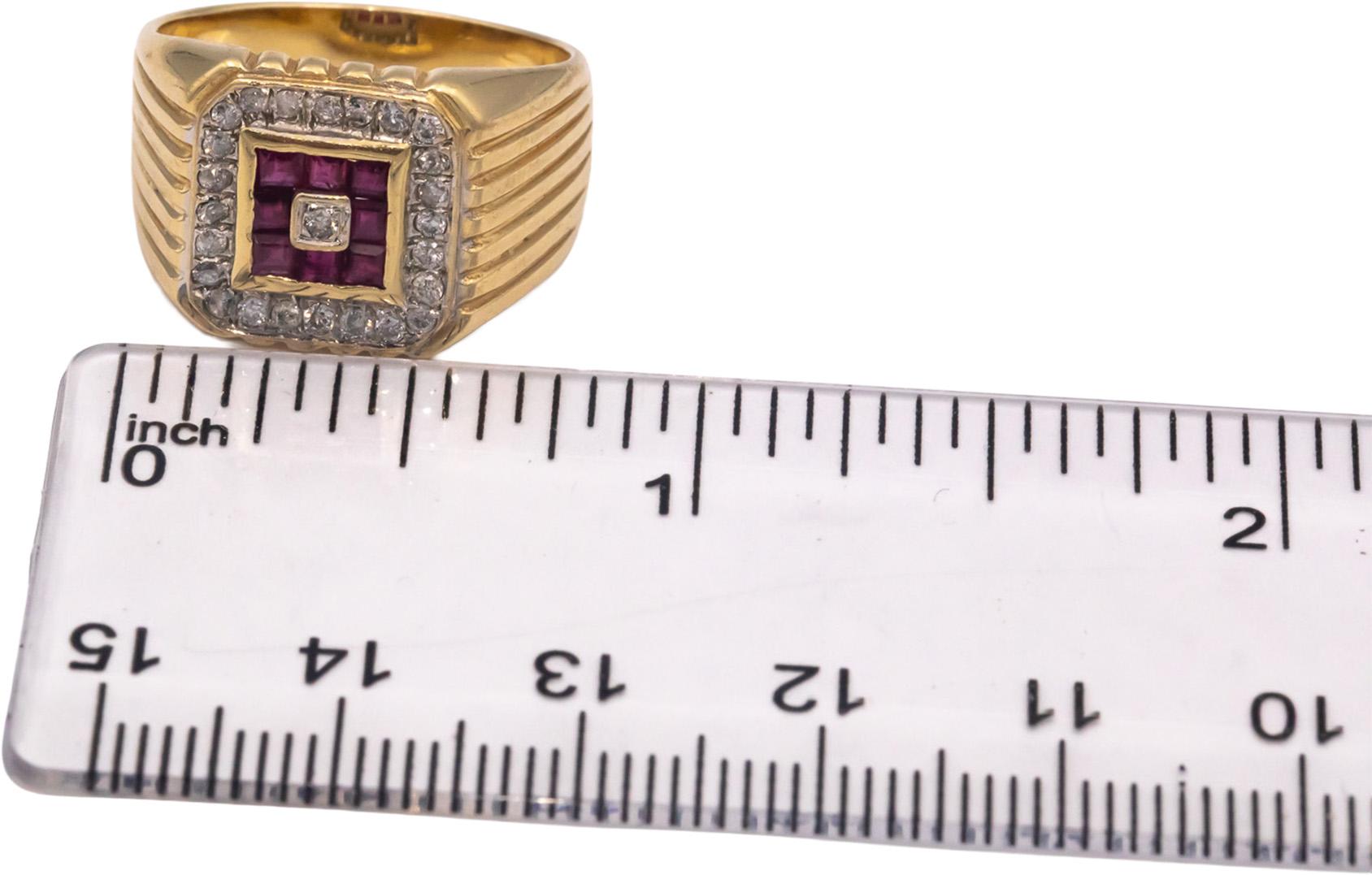 14k Yellow Gold 0.55CT Diamond and Ruby Men's Pinky Ring Size 8