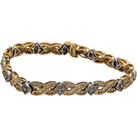 14k Yellow & White Gold Round and Baguette Diamond Fancy Link Bracelet 3.0CT