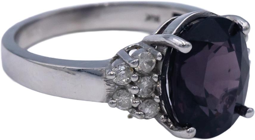 14k White Gold Round Diamond and Oval Purplish Pink Stone Ring 4.80CT Size 7