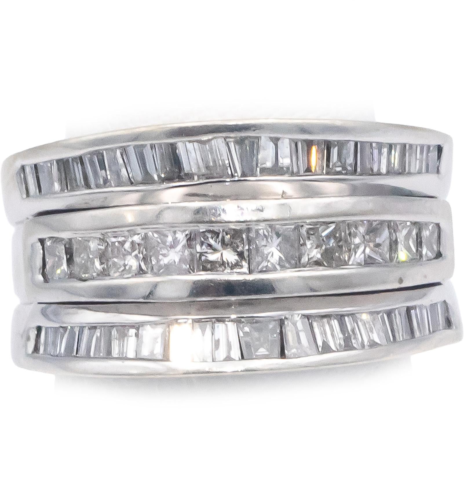 14k White Gold 1.50CT Round & Baguette Cut Diamond Band Ring Size 5