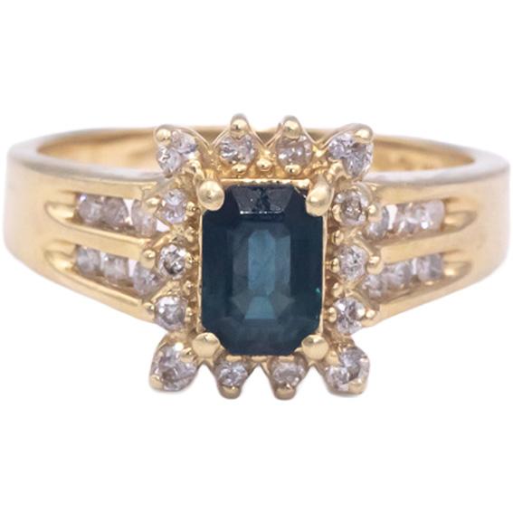 Diamond and Sapphire 14k Yellow Gold Cocktail Ring 1.35CT Size 8.25