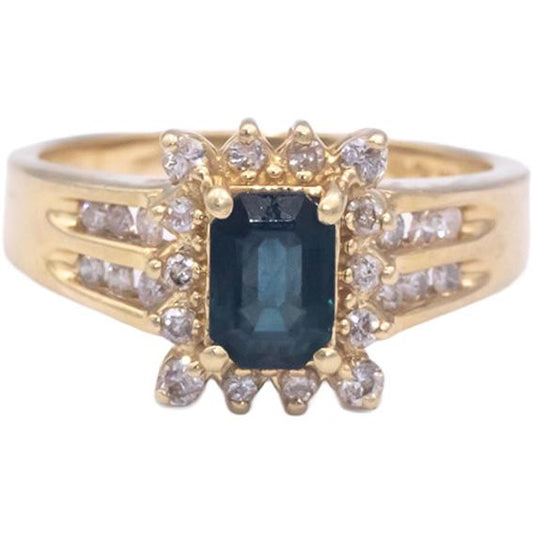 14k Yellow Gold 1.35CT Diamond and Sapphire Cocktail Ring Size 8.25