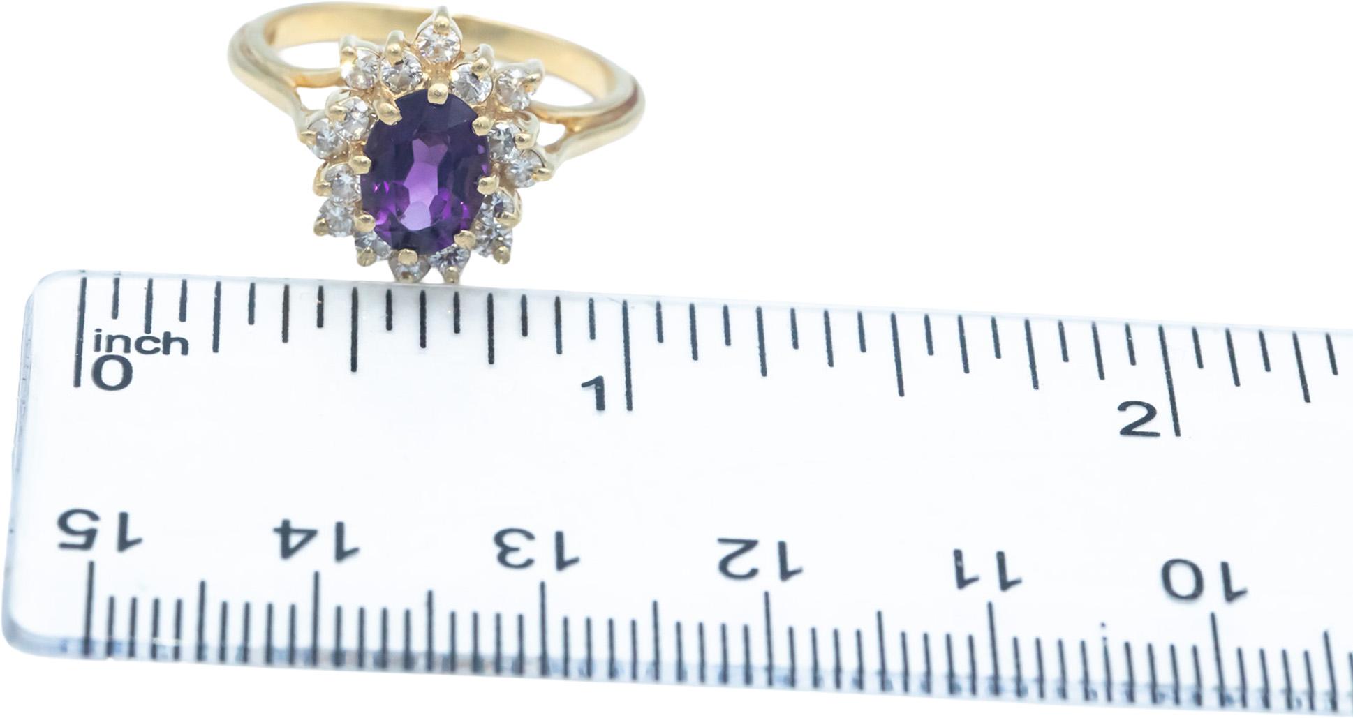 Round Diamond and Oval Cut Amethyst 14k Yellow Gold Ring 1.45CT Size 6.75