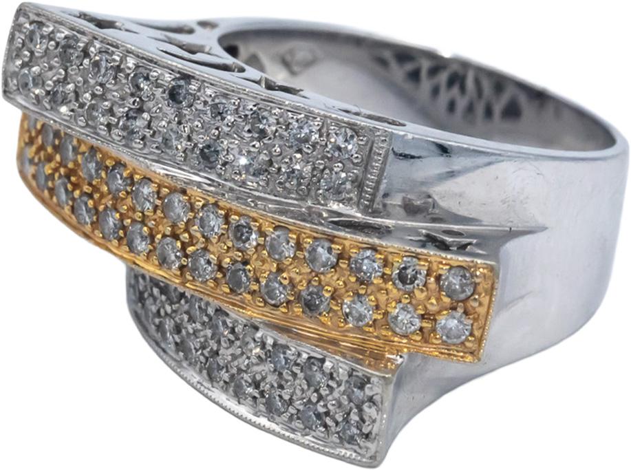 14k White & Yellow Gold 1.0CT Round Cut Diamond Ring w/ Gallery Sides Size 8.25
