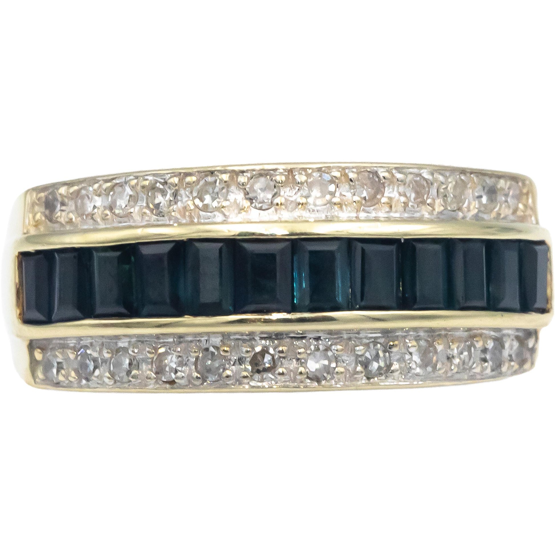 14k Yellow Gold Jewelry 1.50CT Diamond and Sapphire Band Ring Size 8