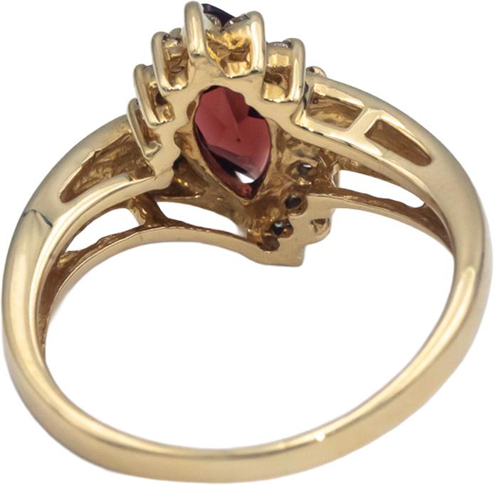 14k Yellow Gold 0.22CT Marquise Garnet and Round Diamond Cocktail Ring Size 7