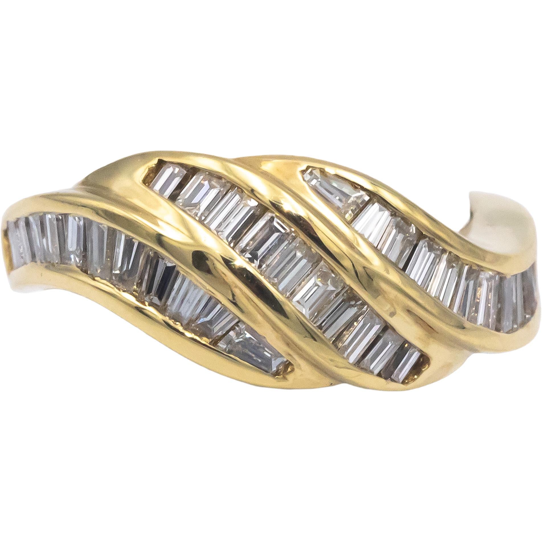 Estate 18k Yellow Gold 1.0CT VS Baguette Cut Diamond Cocktail Ring Size 5.5