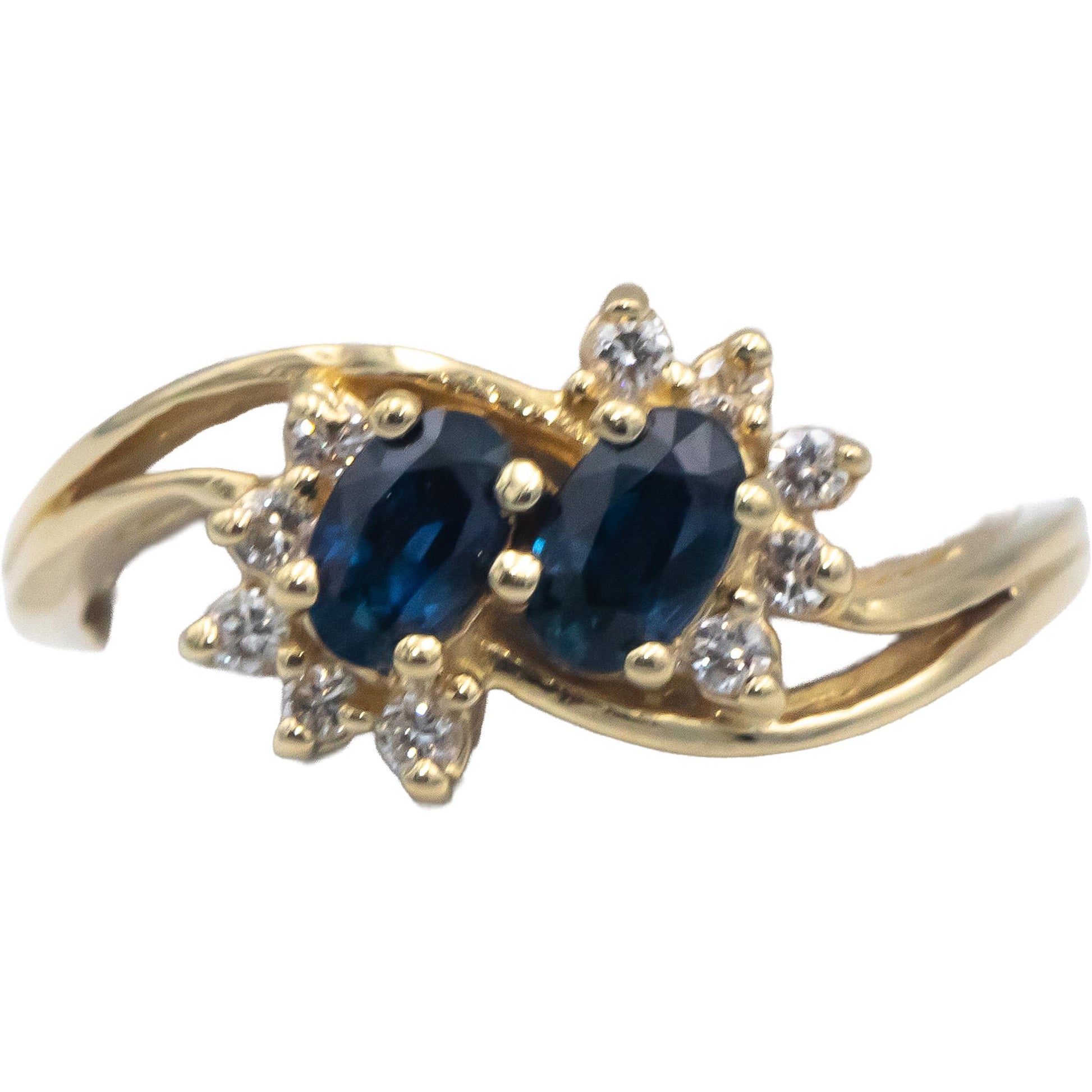 14k Yellow Gold Jewelry 0.65CT Diamond and Sapphire Double Halo Ring Size 6.5