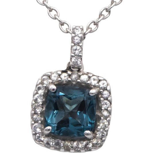 14k White Gold 2.75CT Blue and White Topaz Halo Pendant Necklace