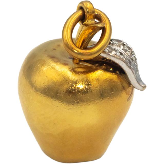 TIFFANY & CO. 18k Gold VS Diamond Apple Charm Pendant 0.05CT w/ Box Pouch
