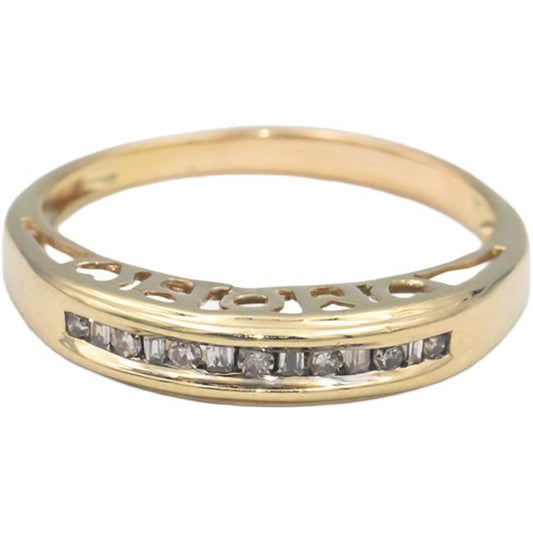 10k Yellow Gold Diamond Channel Set "MOM" Band Ring 0.15CT Size 8.25