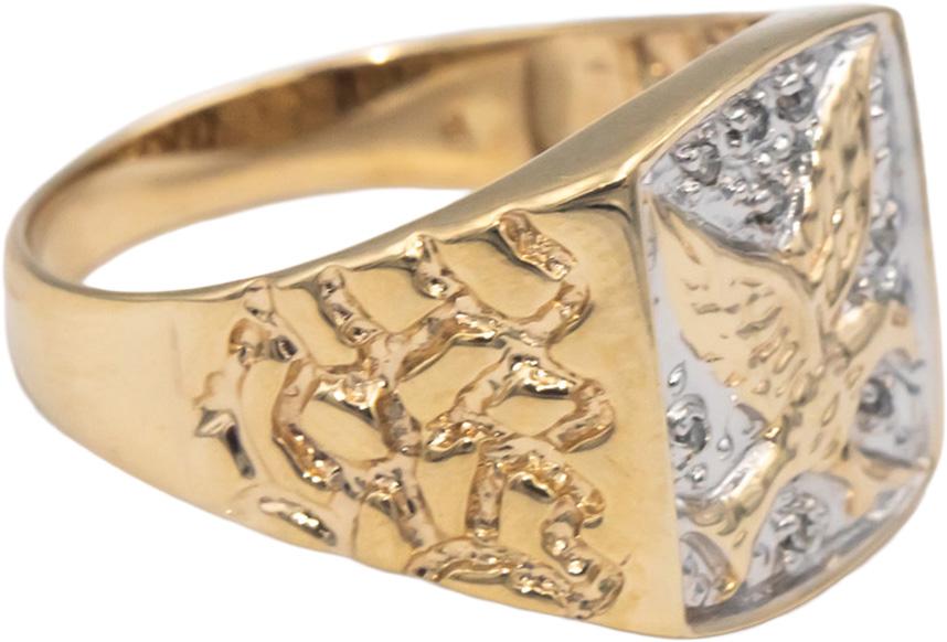 10k Yellow & White Gold American Eagle Ring Size 11 w/ 0.05CT Diamond Accents