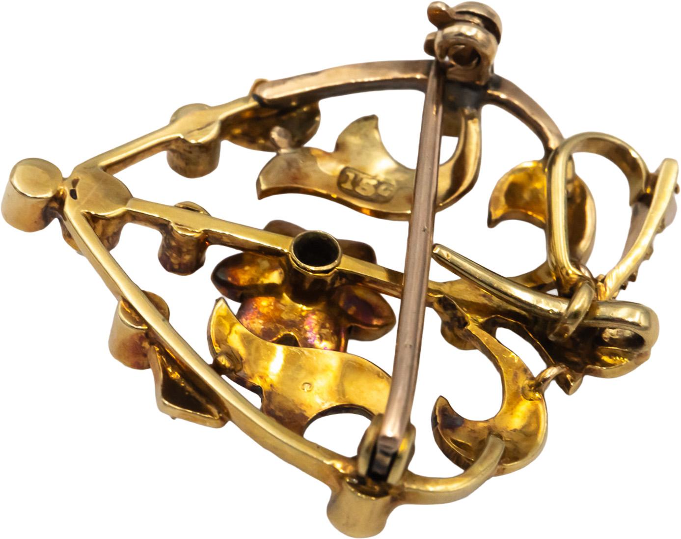 Antique Vintage 14k Yellow Gold Diamond Seed Pearl Heart Brooch Pendant