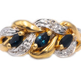 18k Yellow & White Gold Round Diamond Marquise Sapphire Ring 0.28CT Size 7