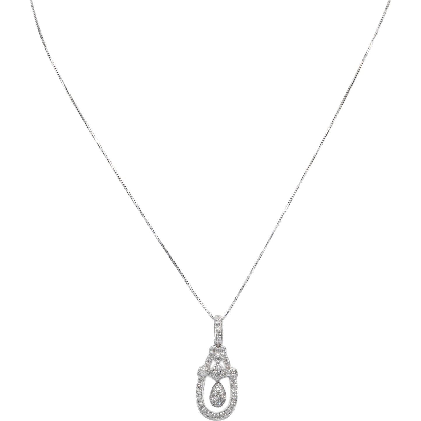 Round Diamond 14k White Gold Dangle Pendant Necklace 0.25CT