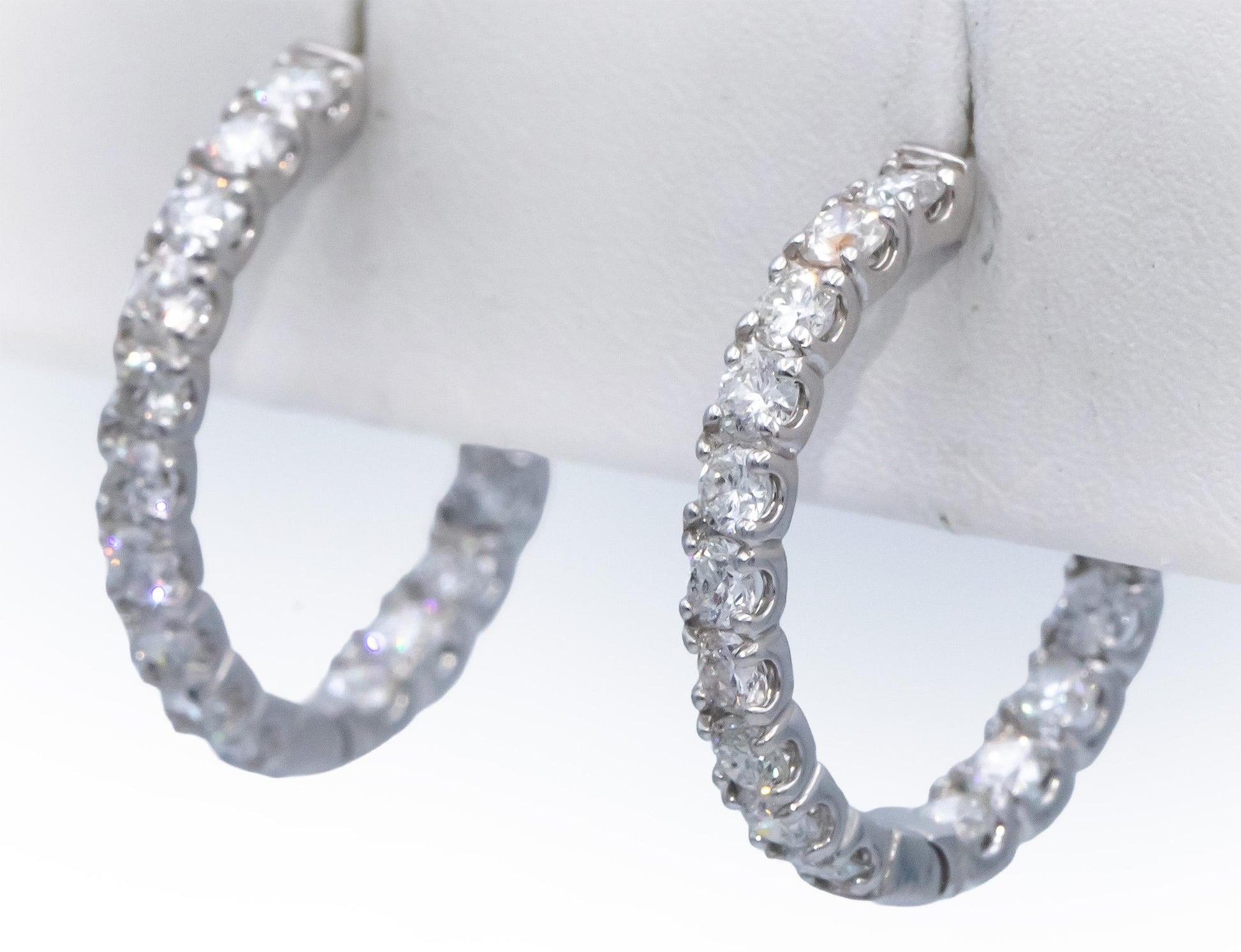 14k White Gold Lab Grown Round Diamond Inside Out Hoop Earrings 3.0CT