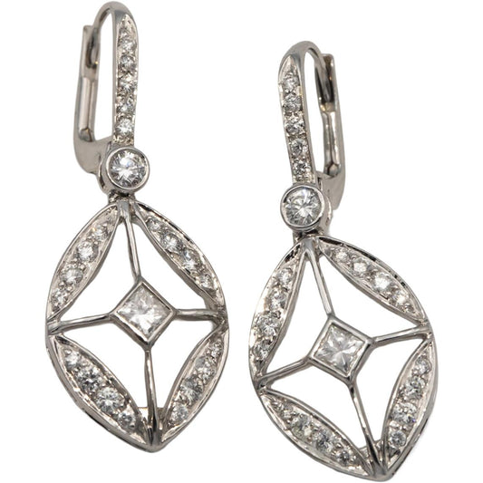 18k White Gold VS Princess & Round Diamond Dangle Earrings 0.95CT
