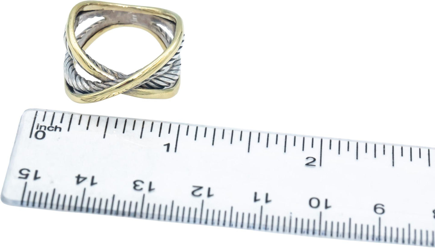 DAVID YURMAN 18k Gold & Sterling Silver Crossover Cable Band Ring Size 7.5