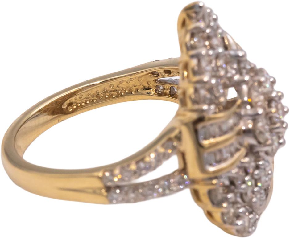 10k Yellow Gold Round & Baguette Cut Cluster Cocktail Ring 2.0CT Size 7