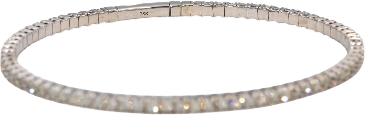 Round Diamond 18k White Gold Flexible Bangle Bracelet 2.97CT