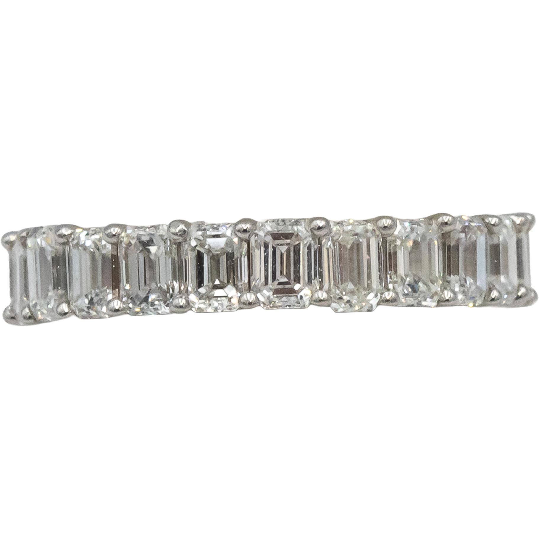 18k White Gold VS Emerald Cut Diamond Eternity Band Ring 3.67CT Size 6.25