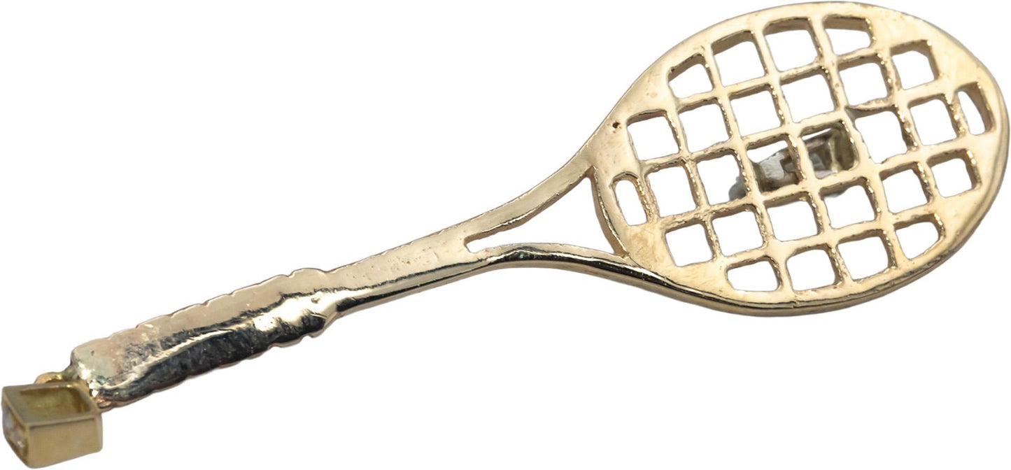 14k Yellow Gold VS Baguette & Round Diamond Tennis Racket Pendant 0.15CT