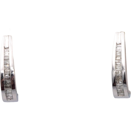 14k White Gold Baguette Cut Channel Set Diamond Curved Stud Earrings 0.10CT