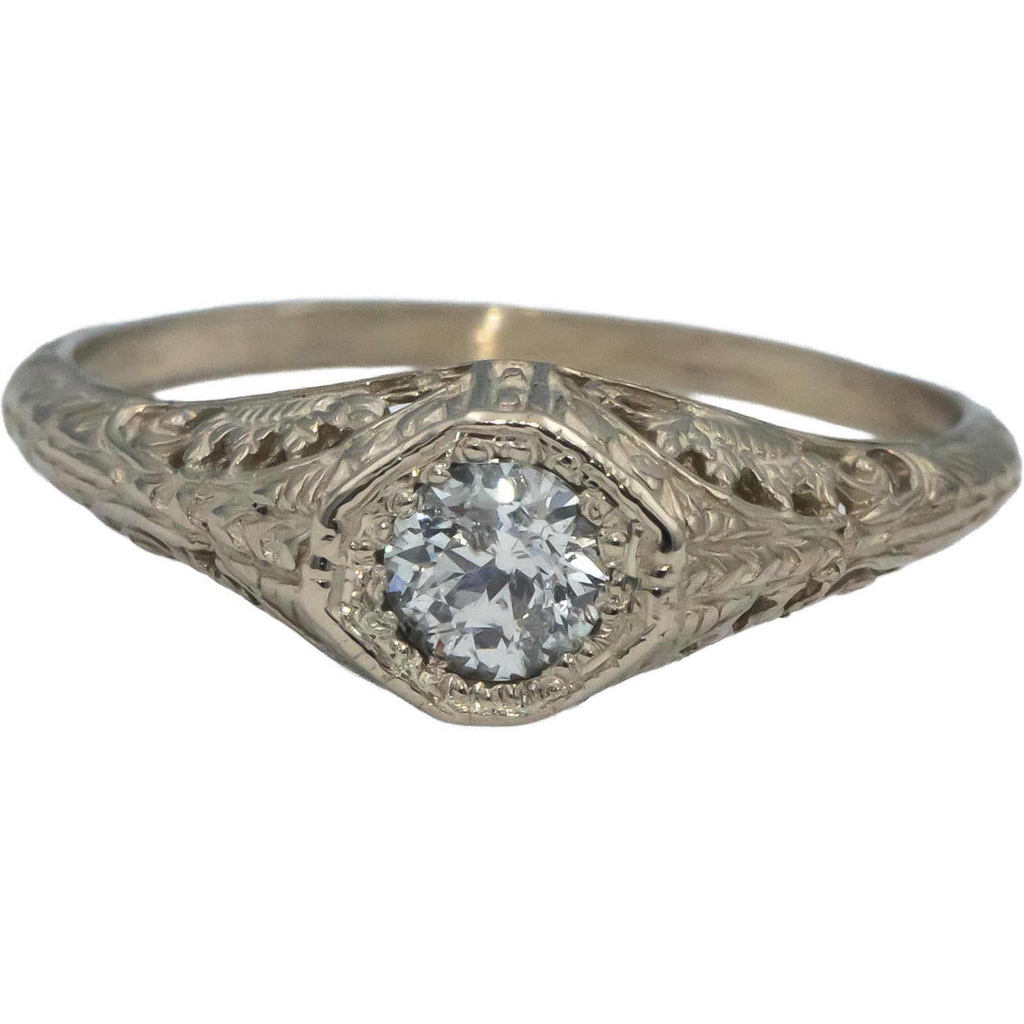 Vintage Antique 14k White Gold Old European Diamond Filigree Ring .30CT Sz 6.75