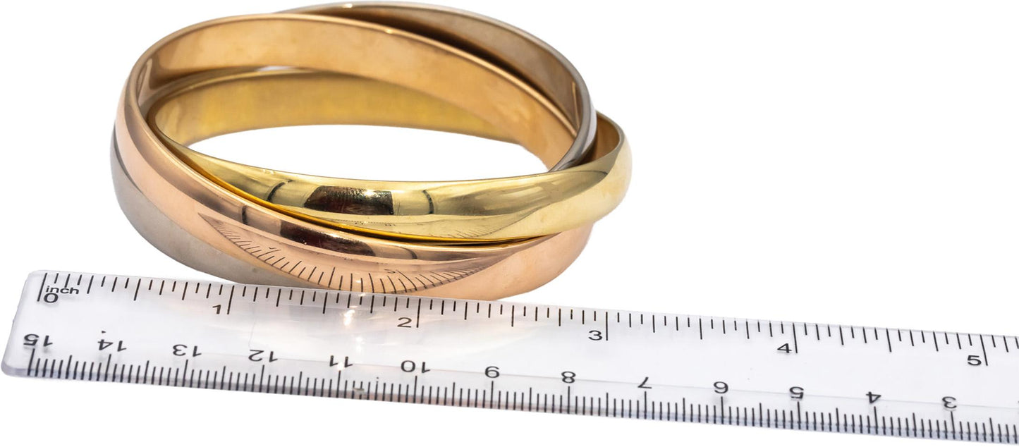 CARTIER 18k White Rose Yellow Gold Trinity 8.9mm Wide Rolling Bangle Bracelet
