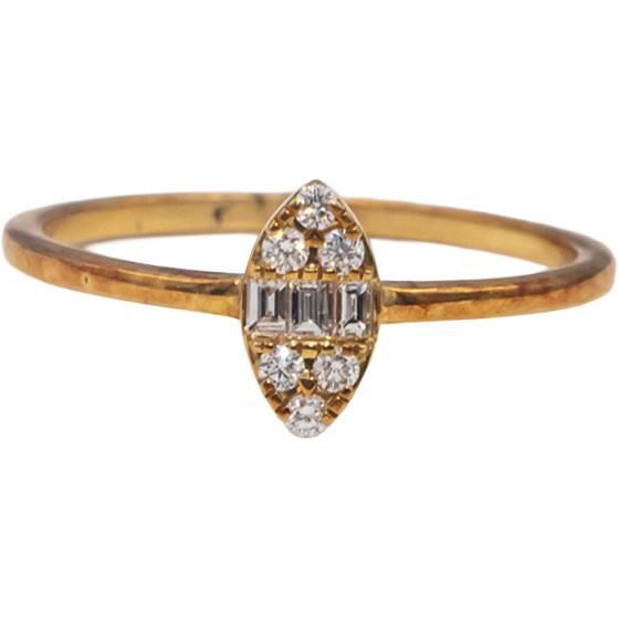 18k Yellow Gold VS Round & Baguette Cut Diamond Band Ring 0.10CT Size 7