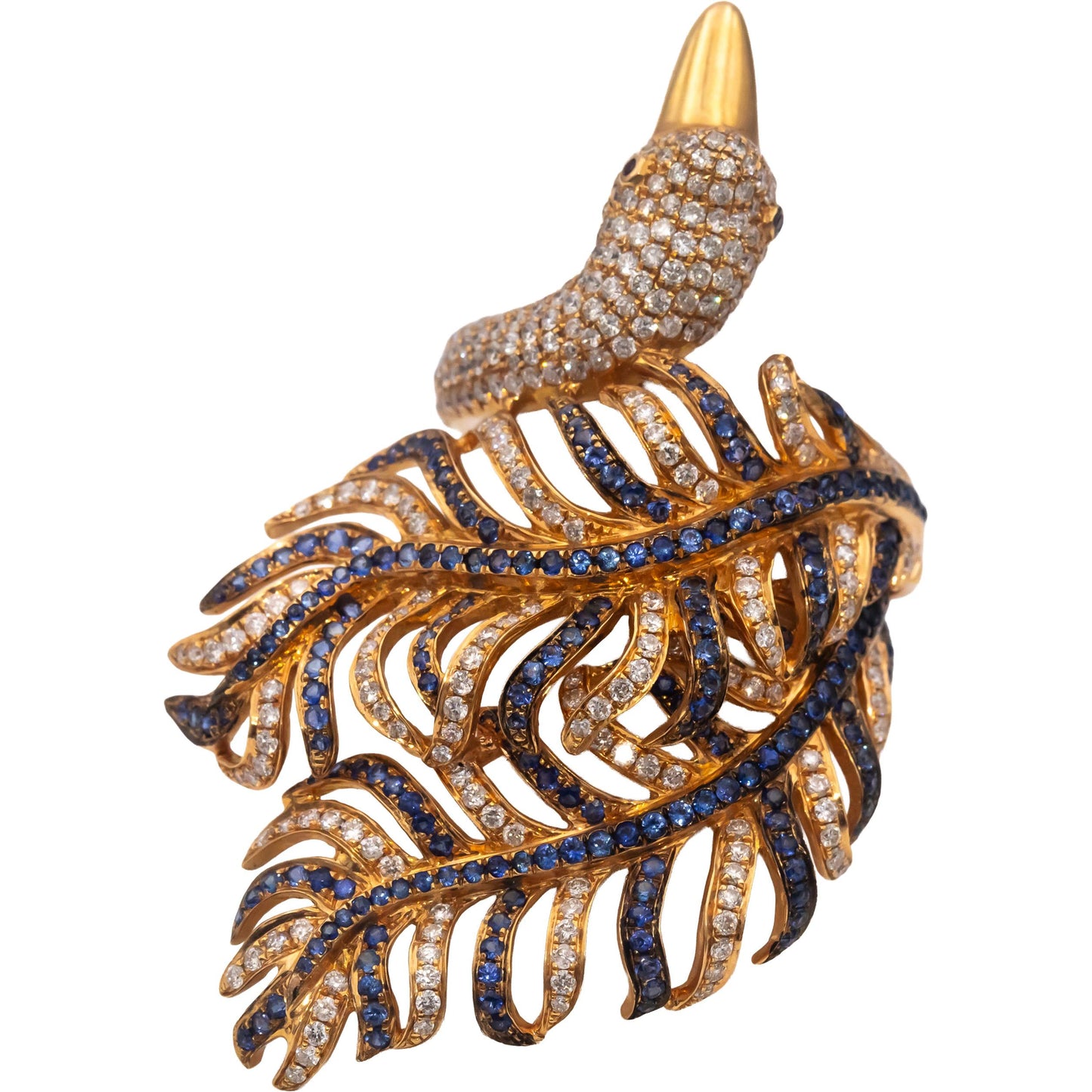 18k Rose Gold Round Diamond & Sapphire Jumbo Peacock Statement Ring 4.50CTW