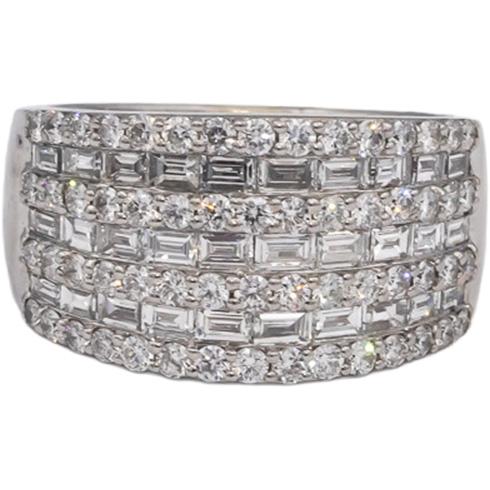 14k White Gold VS Round & Baguette Diamond Cluster Cocktail Ring 2.50CT Sz. 7