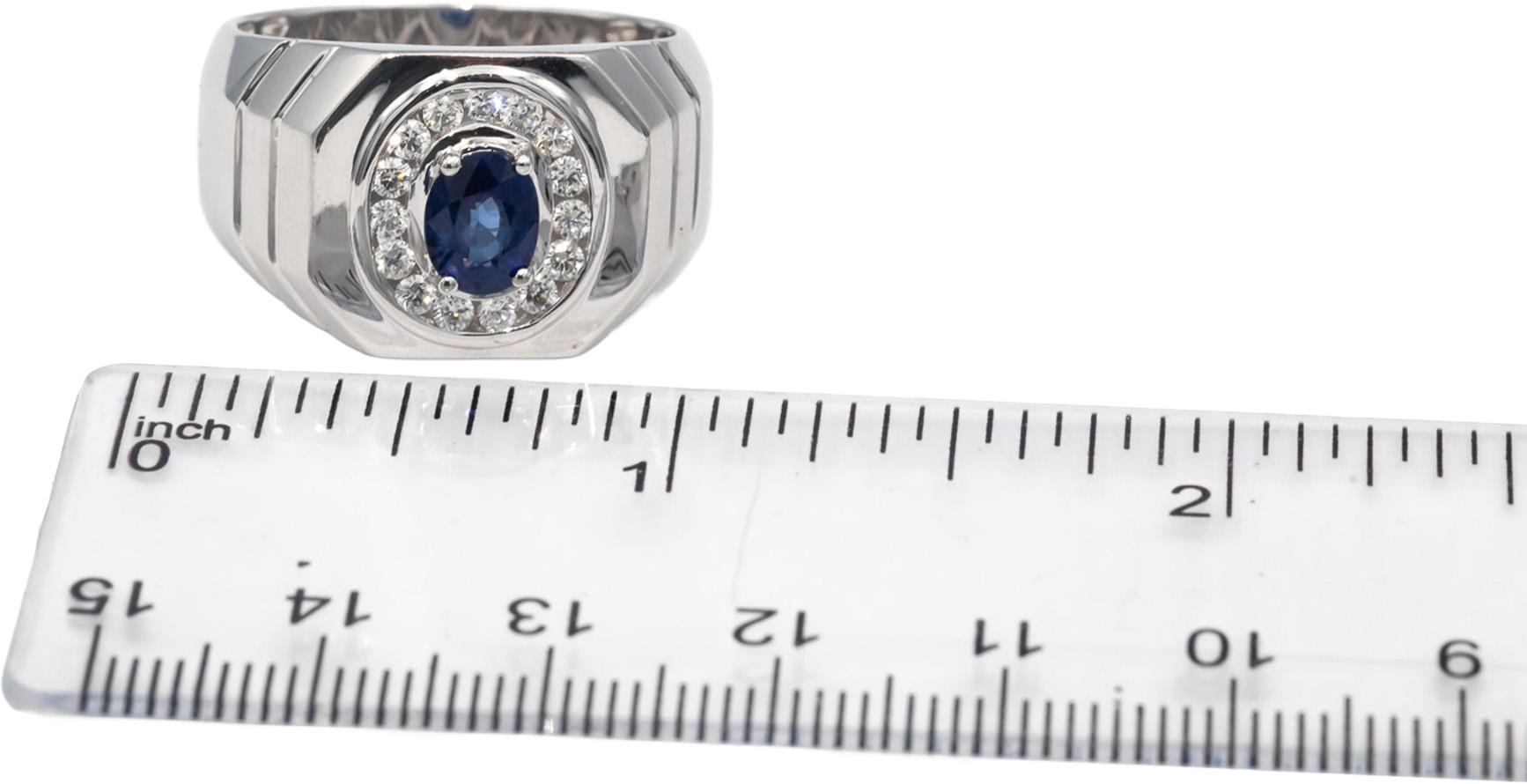 14k White Gold VS Oval Sapphire & Round Diamond Men's Ring 1.27CT Size 11