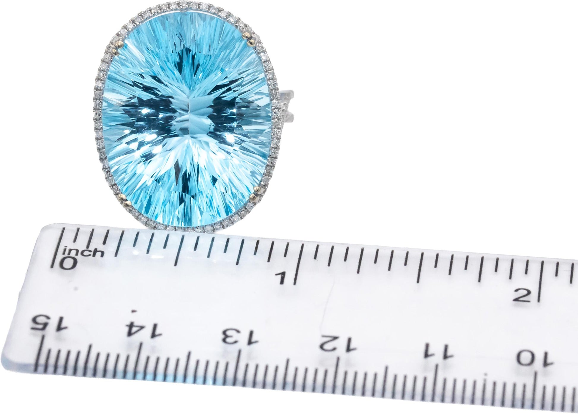 14k White Gold Oval Fantast Cut Blue Topaz & Diamond Cocktail Ring 32.30CT Sz 8