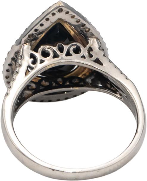 14k White & Yellow Gold Diamond and Sapphire Double Halo Ring 4.85CT Size 6.75