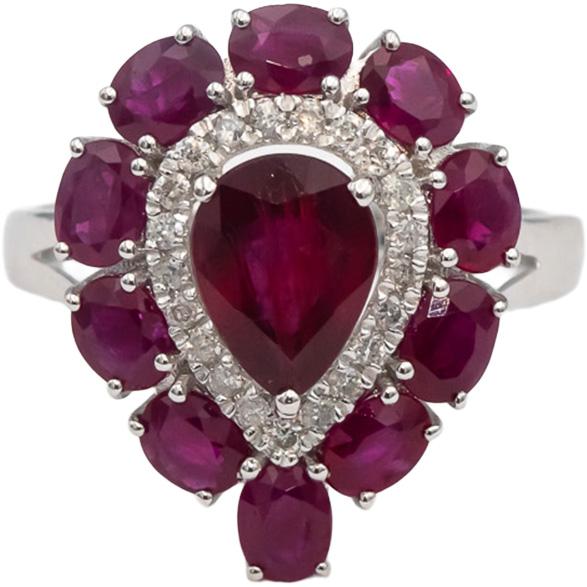 18k White Gold Diamond & Ruby Cocktail Ring 3.25CT Size 7