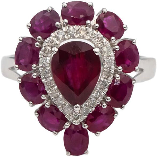 18k White Gold Diamond & Ruby Cocktail Ring 3.25CT Size 7