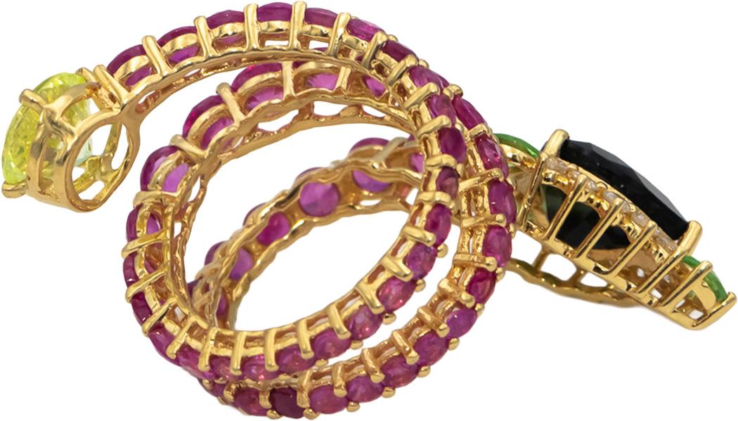 18k Yellow Gold Assorted Gemstone & Diamond Snake Wrap Ring 5.25CT Size 3.5