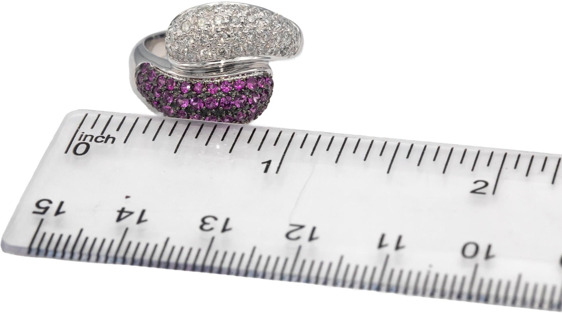 14k White Gold Round Diamond & Ruby Cluster By Pass Ring 1.0CT Size 6.75