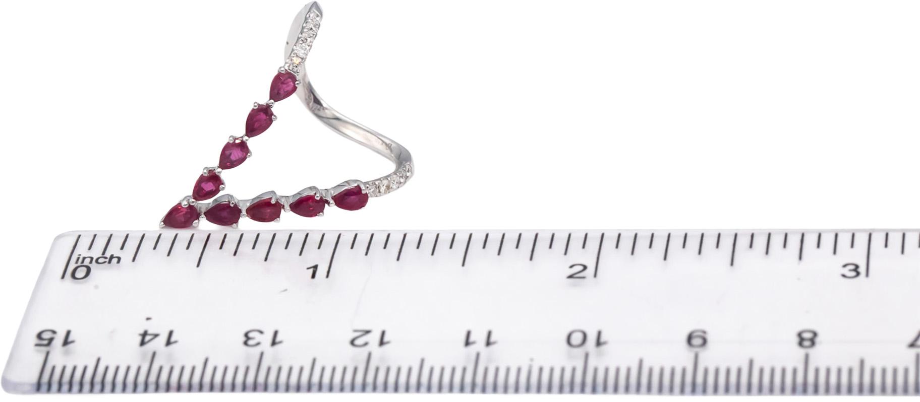 18k White Gold Pear Ruby Round Diamond V-Shaped Ring 1.10CT Size 7.5